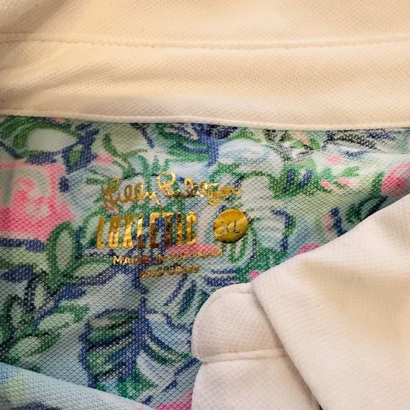 Lilly Pulitzer Luxletic Sleeveless Golf Polo Top Blue Green Tropical Print XL - Picture 5 of 10
